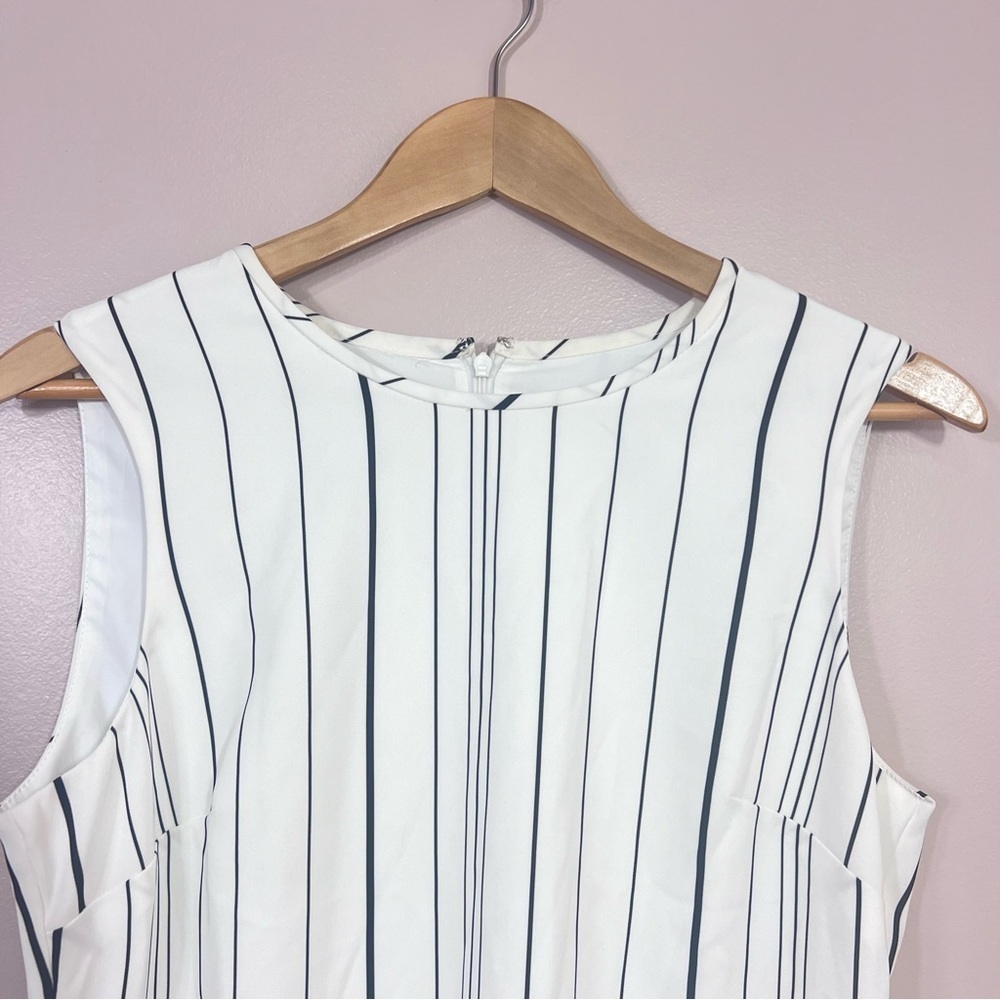 Calvin Klein Crew Neck Sleeveless Women's Shift Dress White Stripes Size 8 - Picture 5 of 12
